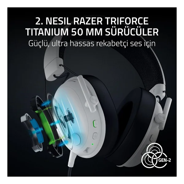 Razer Blackshark V3 Rz04-05410400-R3m1 Beyaz 7.1 USB Kablolu/Kablosuz Kulak Üstü Oyuncu Kulaklığı - Görsel 3