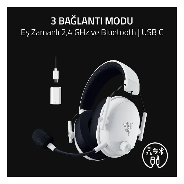 Razer Blackshark V3 Rz04-05410400-R3m1 Beyaz 7.1 USB Kablolu/Kablosuz Kulak Üstü Oyuncu Kulaklığı - Görsel 7