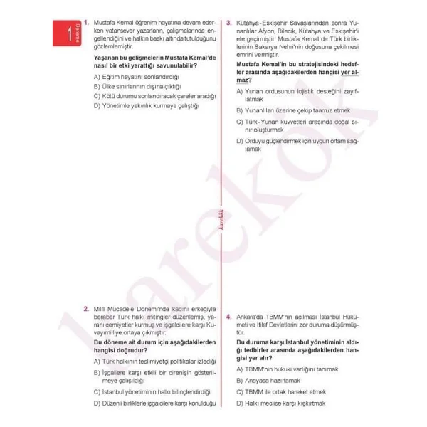 Karekök Yayınları 8. Sınıf Lgs T.C. İnkılap Tarihi Atatürkçülük 20'li Deneme - Görsel 2