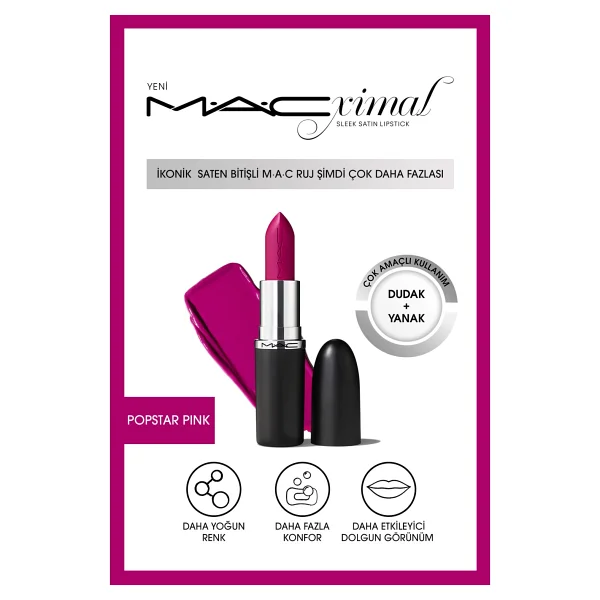 M.A.C Macximal Sleek Satin Popstar Pink Ruj - Görsel 4