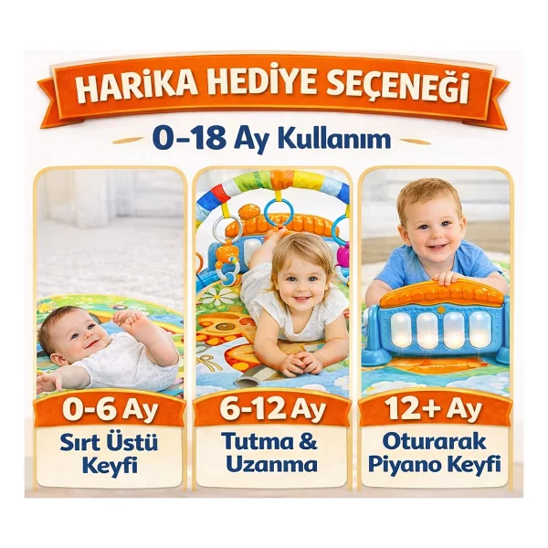Hak-İş Oyuncak Piyanolu Mantar Desenli Bebek Oyun Halısı - 0+ Ay, Hayvan Figürlü - Mavi - 76 x 60 x 45 cm - Görsel 5