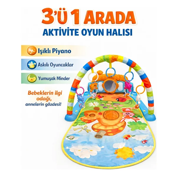 Hak-İş Oyuncak Piyanolu Mantar Desenli Bebek Oyun Halısı - 0+ Ay, Hayvan Figürlü - Mavi - 76 x 60 x 45 cm - Görsel 6