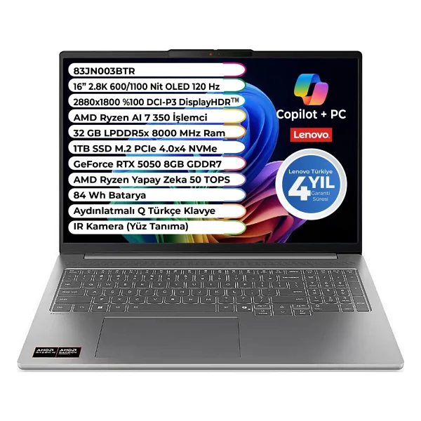 Lenovo Ideapad Pro 5 16akp10 83jn003btr Ryzen AI 7 350 32 GB 1 TB SSD Rtx5050 16" Notebook - Görsel 8