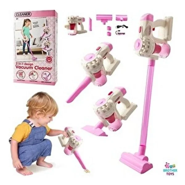 Brother Toys 3'ü 1 Arada Sesli Vakumlu Çekme Özellikli Şarjlı Elektrikli Oyuncak Dikey Süpürge Pembe - Görsel 6