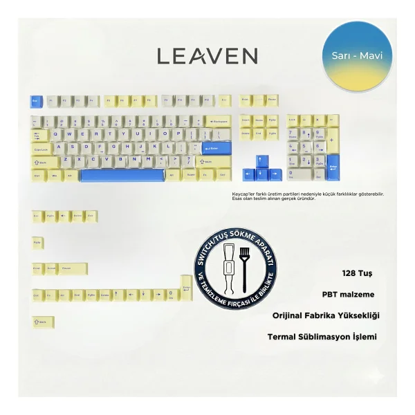 Leaven Mekanik Klavye Pbt Çift Baskı Keycap Seti Siyah -Gri -Sarı 128 Tuşlu Keycap - Siyah - Sarı - Görsel 9