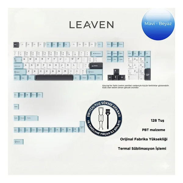 Leaven Mekanik Klavye Pbt Çift Baskı Keycap Seti Siyah -Gri -Sarı 128 Tuşlu Keycap - Siyah - Sarı - Görsel 10