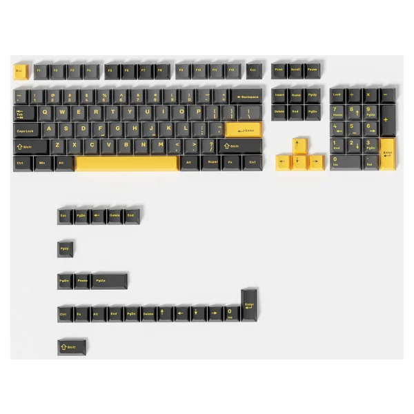 Leaven Mekanik Klavye Pbt Çift Baskı Keycap Seti Siyah -Gri -Sarı 128 Tuşlu Keycap - Siyah - Sarı - Görsel 4