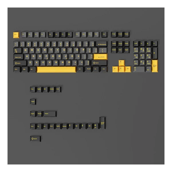 Leaven Mekanik Klavye Pbt Çift Baskı Keycap Seti Siyah -Gri -Sarı 128 Tuşlu Keycap - Siyah - Sarı - Görsel 5