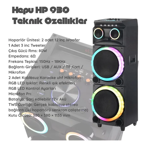 Hepu HP-930 80 W Mikrofonlu Bluetooth Hoparlör - Görsel 5