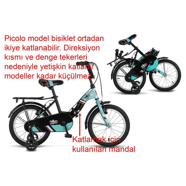 Ümit Picolo 1619 V Siyah-Turkuaz 16 Jant Katlanır Çocuk Bisikleti - Görsel 5