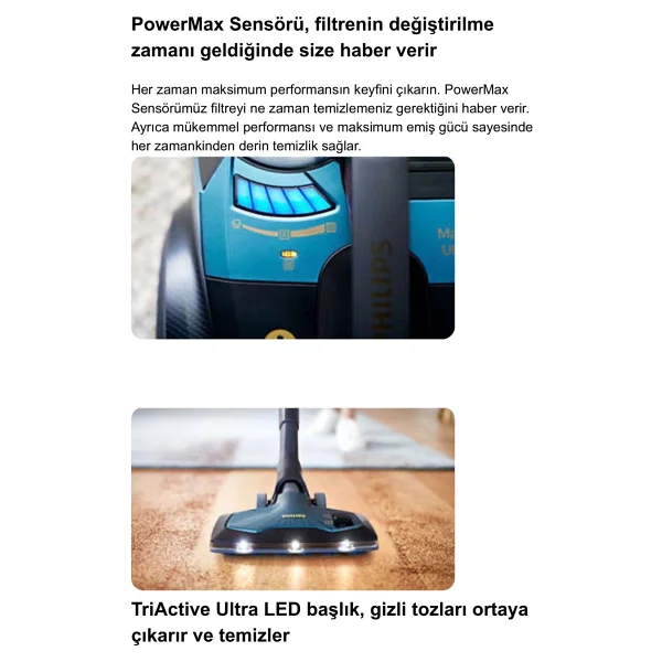 Philips LED Başlıklı Kumandalı Otomatik Sensörlü Marathon Ultimate Yüksek Emiş Güçlü Premium Torbasız Süpürge,Turbo Başlıklı Powercyclone 10 Teknolojili - Yeşil - Görsel 2
