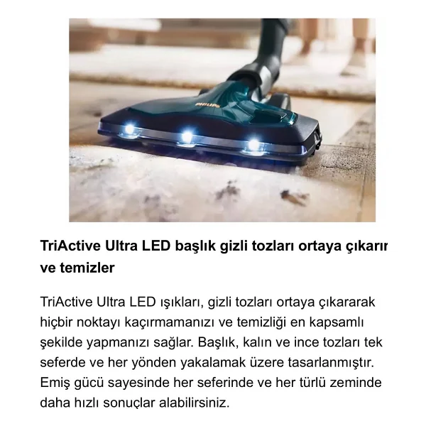 Philips LED Başlıklı Kumandalı Otomatik Sensörlü Marathon Ultimate Yüksek Emiş Güçlü Premium Torbasız Süpürge,Turbo Başlıklı Powercyclone 10 Teknolojili - Yeşil - Görsel 6