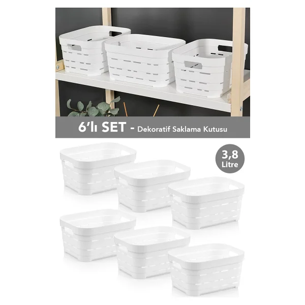 Meleni Home 6'lı Delikli Dekoratif Piramit Saklama Kutusu - Dolap İçi Düzenleyici Organizer Kutu 3,8 Lt Beyaz - Görsel 6
