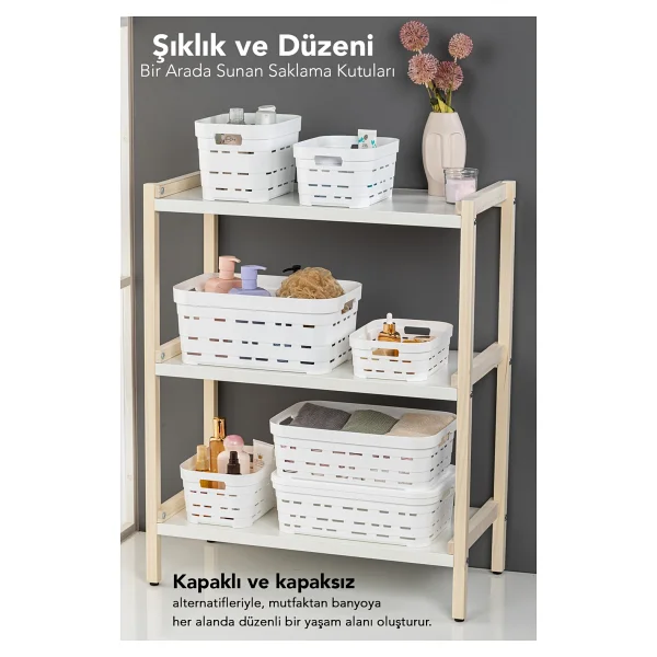 Meleni Home 6'lı Delikli Dekoratif Piramit Saklama Kutusu - Dolap İçi Düzenleyici Organizer Kutu 3,8 Lt Beyaz - Görsel 3