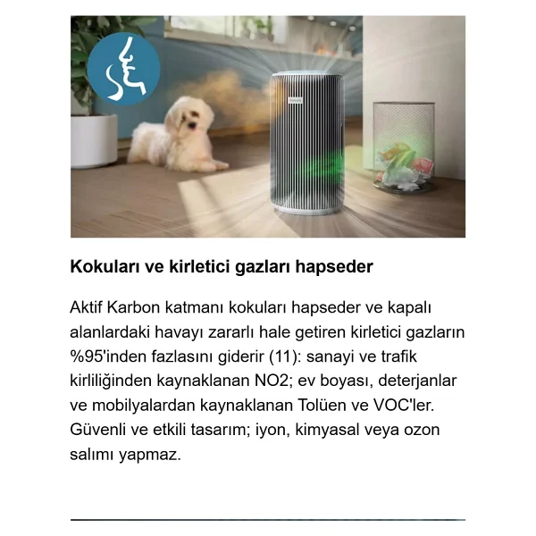 Philips 135 M2 Kapasiteli Uygulama Kontrollü Hava Temizleme Cihazı %99,9 Virüs Ve Bakteri Giderici Nanoprotect Hepa Filtreli Geniş Salon Tipi Üstün Temizleme Gücü Ac3220 - Beyaz - Görsel 7