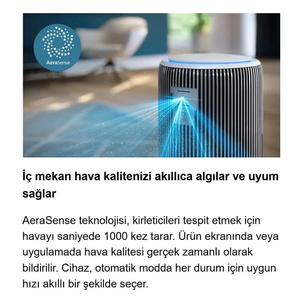 Philips 135 M2 Kapasiteli Uygulama Kontrollü Hava Temizleme Cihazı %99,9 Virüs Ve Bakteri Giderici Nanoprotect Hepa Filtreli Geniş Salon Tipi Üstün Temizleme Gücü Ac3220 - Beyaz - Görsel 9