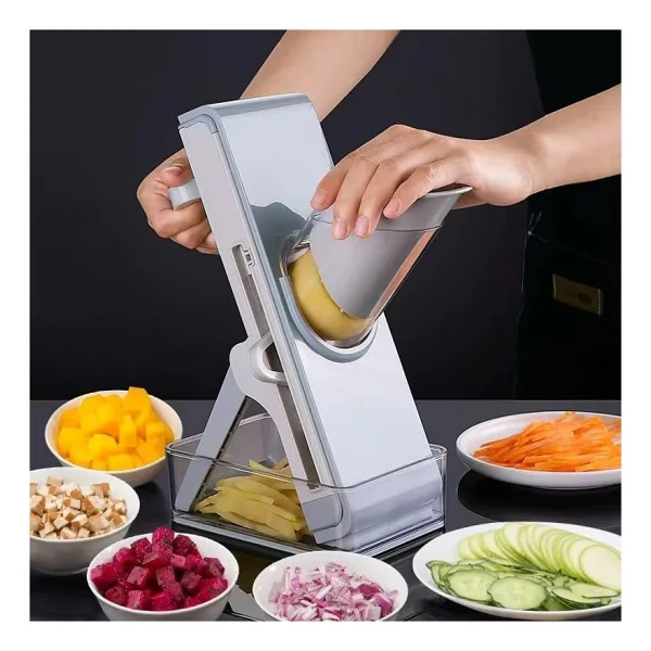 Profesyonel Basmalı Rende Doğrayıcı - 3 Bıçaklı Paslanmaz Çelik Kesme, Mandolin Doğrama Ve Rendeleme Aleti - Sebze, Meyve, Peynir, Salata Ve Pratik Mutfak Kullanımı Için Ergonomik Tasarım - Görsel 2