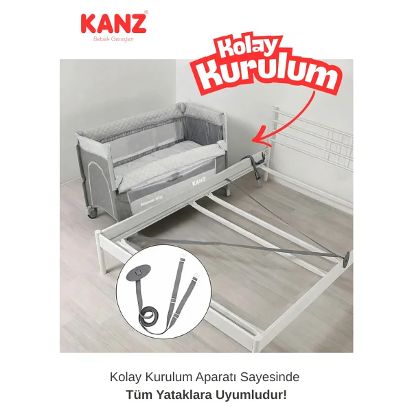 Kanz Sleepside +Plus Gri 70x110 Cm Anne Yanı Oyun Parkı - Görsel 6