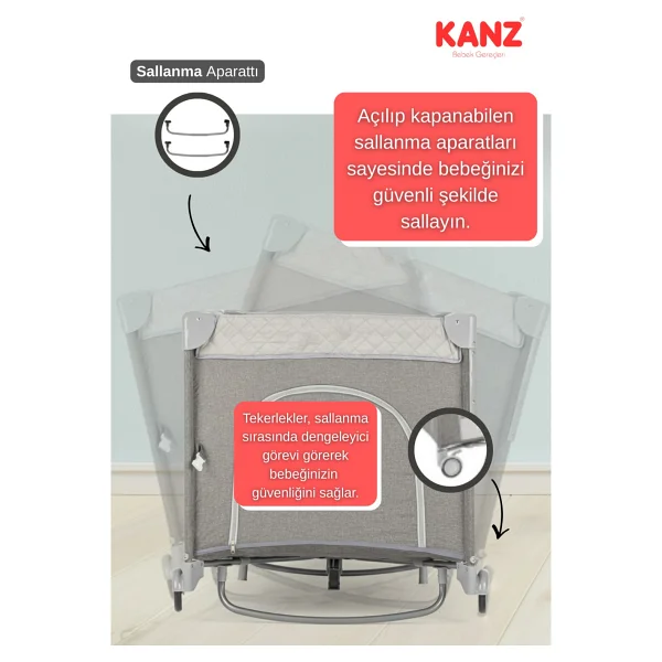 Kanz Sleepside +Plus Gri 70x110 Cm Anne Yanı Oyun Parkı - Görsel 8
