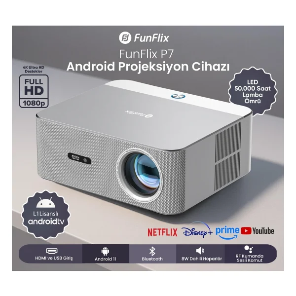 Funflix P7 700 Lümen Full HD Wi-Fi Android LED Projeksiyon Cihazı - Görsel 10