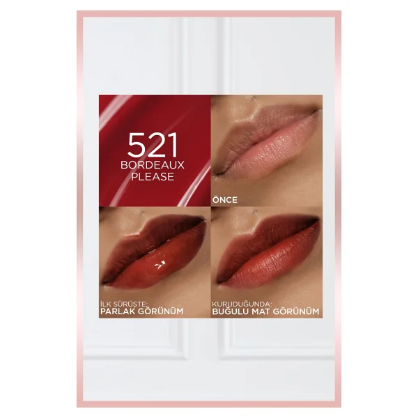 L'oreal Paris Hyaluron Lip Tint Satin Serum 521 Bordeaux Please Likit Ruj - Görsel 4