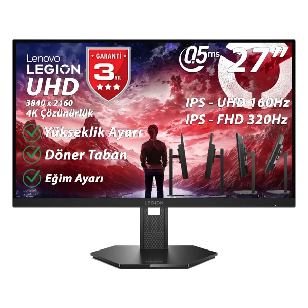 Lenovo Legion 27u-10 67d1gac1tk 27" 0.5 Ms 4K 160 Hz - Full HD 320 Hz Pivot Ips Oyuncu Monitörü - Görsel 2