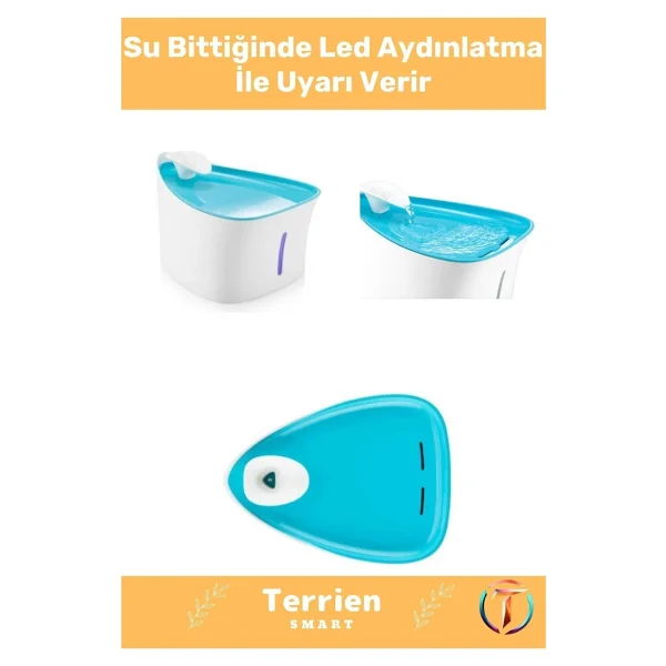 Terrien Smart Seri Özel Üretim Yeni Teknoloji Otomatik Uyarılı Ledli Karbon Filtreli Şık Kedi Köpek Su Kabı - Görsel 2