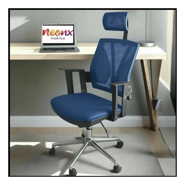 Neonx Relax Pro Başlıklı Çalışma Sandalyesi Müdür Koltuğu Yönetici Koltuğu - Mavi - Görsel 6