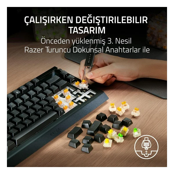 Razer Blackwidow V4 Pro %75 Us Layout RGB Tkl Orange Tactile Switch Kablolu/Kablosuz Mekanik Oyuncu Klavyesi - Görsel 9