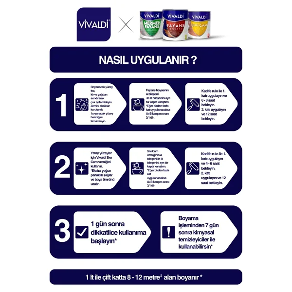 Vivaldi Fayans Boyası - Astar Ve Vernik Gerektirmeyen Boya - 5lt - Beyaz - 5 Lt - Görsel 5