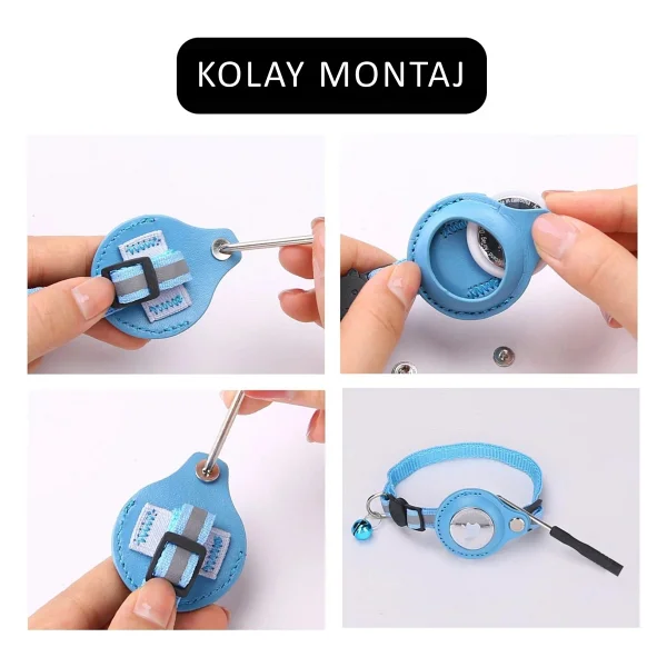 Etashop Airtag Uyumlu Reflektif Kedi Tasması Zilli Ayarlanabilir Kedi Boyun Tasması 22-32 Cm Mavi - Görsel 5