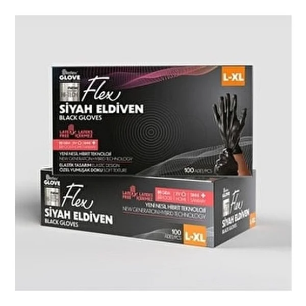 Reflex Pudrasız Tek Kullanımlık Siyah Flex Eldiven L - XL Beden 100'lü - Görsel 2