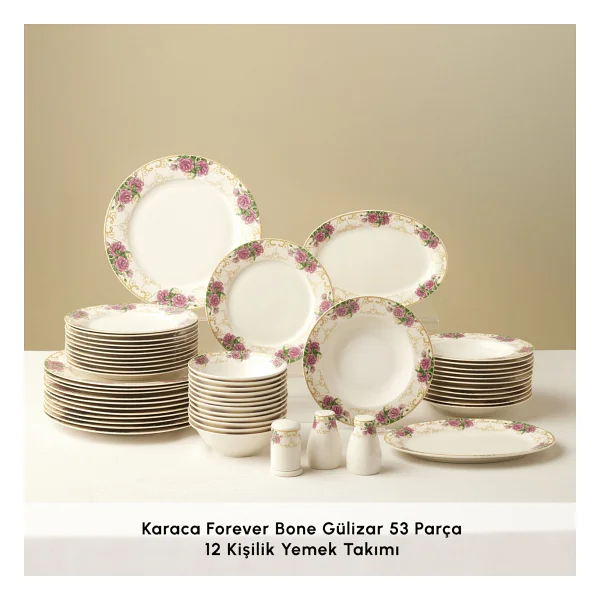 Karaca Forever Bone Gülizar 53 Parça 12 Kişilik Yemek Takımı - Görsel 3