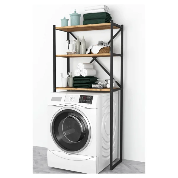 Bofigo 3 Raflı Metal Banyo Düzenleyici Metal Banyo Rafı Çamaşır Makinası Üstü Çam - Görsel 7
