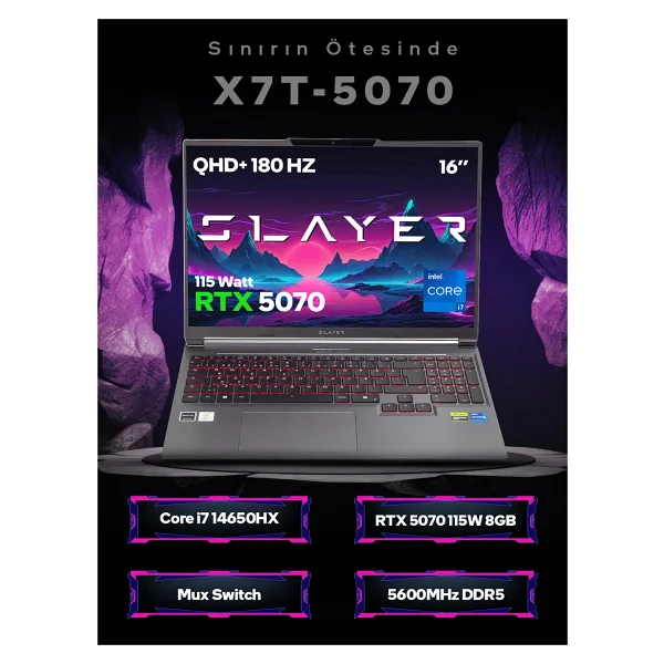 Game Garaj Slayer X7t-5070-C7 İ7-14650hx 16 GB 1 TB SSD Rtx5070 16" Wqxga Gaming Laptop - Görsel 2
