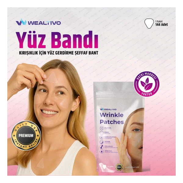 Wealtivo Yüz Bandı (144 Adet) Şeffaf Kırışıklık Karşıtı Yüz Germe Ve Anında Kaldırma Bantları - Premium Wrinkle Patch Seti - Görsel 9