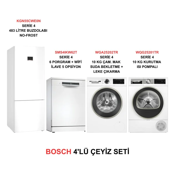 Bosch Çeyiz Seti Kgn55cwe0n - Sms4ıkw62t - Wga25202tr - Wqg25201tr - Görsel 6