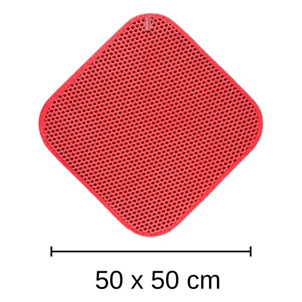 Pugalo Cleanpaw Premium Kedi Tuvalet Önü Paspası, Çift Katmanlı Kedi Kumu Toplayıcı, Geniş Delikli, Kolay Temizlenir (Kırmızı, 50 X 50) - Görsel 6