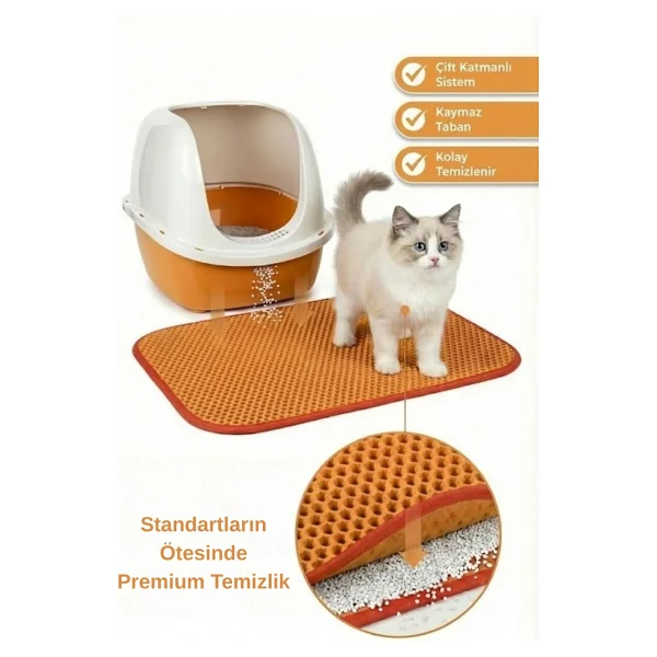 Pugalo Cleanpaw Premium Kedi Tuvalet Önü Paspası, Çift Katmanlı Kedi Kumu Toplayıcı, Geniş Delikli, Kolay Temizlenir (Kırmızı, 50 X 75) - Görsel 9