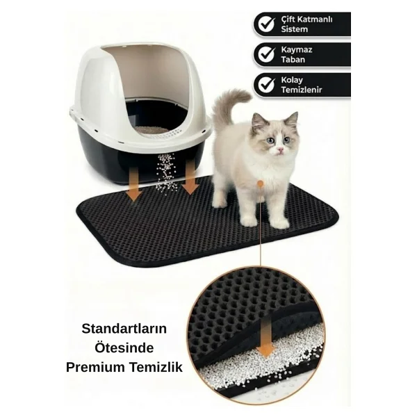 Pugalo Cleanpaw Premium Kedi Tuvalet Önü Paspası, Çift Katmanlı Kedi Kumu Toplayıcı, Geniş Delikli, Kolay Temizlenir (Kırmızı, 50 X 75) - Görsel 7