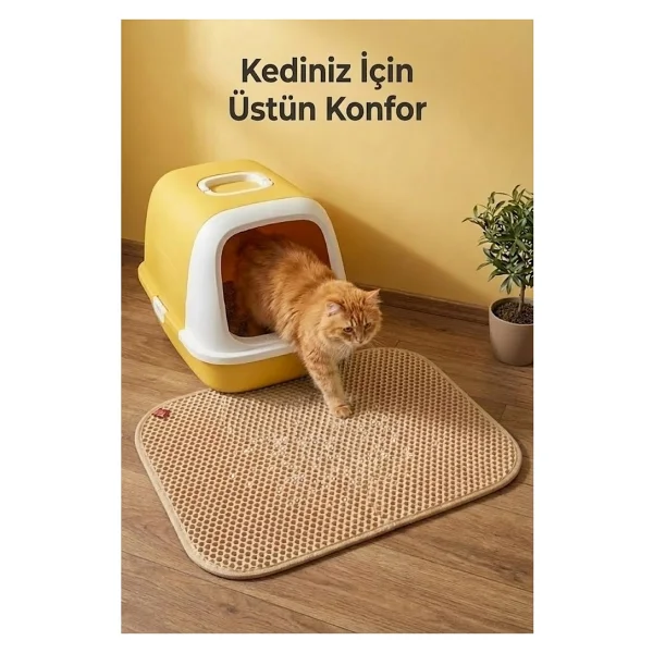 Pugalo Cleanpaw Premium Kedi Tuvalet Önü Paspası, Çift Katmanlı Kedi Kumu Toplayıcı, Geniş Delikli, Kolay Temizlenir (Krem, 50 X 50) - Görsel 2