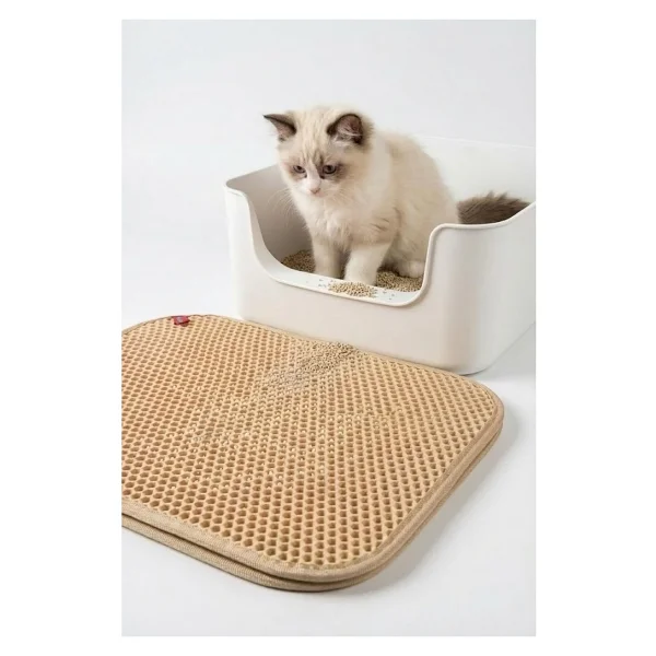 Pugalo Cleanpaw Premium Kedi Tuvalet Önü Paspası, Çift Katmanlı Kedi Kumu Toplayıcı, Geniş Delikli, Kolay Temizlenir (Krem, 50 X 50) - Görsel 4