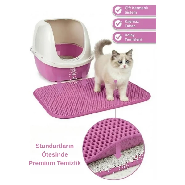 Pugalo Cleanpaw Premium Kedi Tuvalet Önü Paspası, Çift Katmanlı Kedi Kumu Toplayıcı, Geniş Delikli, Kolay Temizlenir (Kırmızı, 50 X 75) - Görsel 10