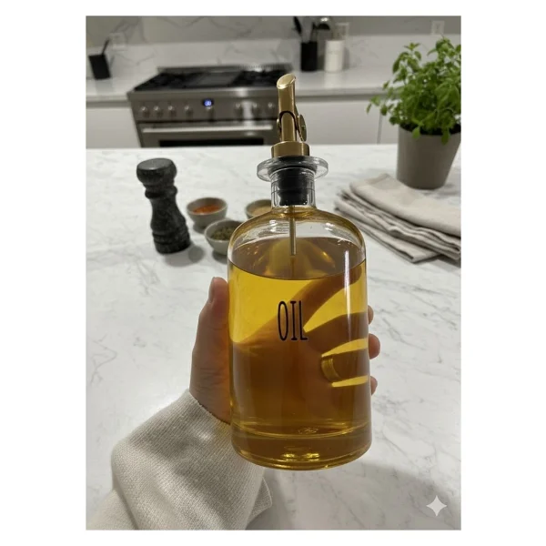 Morponi Mermer Stantlı 2'li Gold Başlıklı Şeffaf Cam Yağdanlık Seti 500 Ml+500 Ml Oliva Glass - Görsel 4
