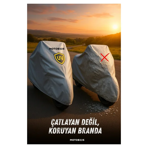 Motobros Motosiklet Brandası Universal Beden Ekstra Kalın Kumaş Su Geçirmez Toz-Güneş Korumalı Motor Brandası - Görsel 8