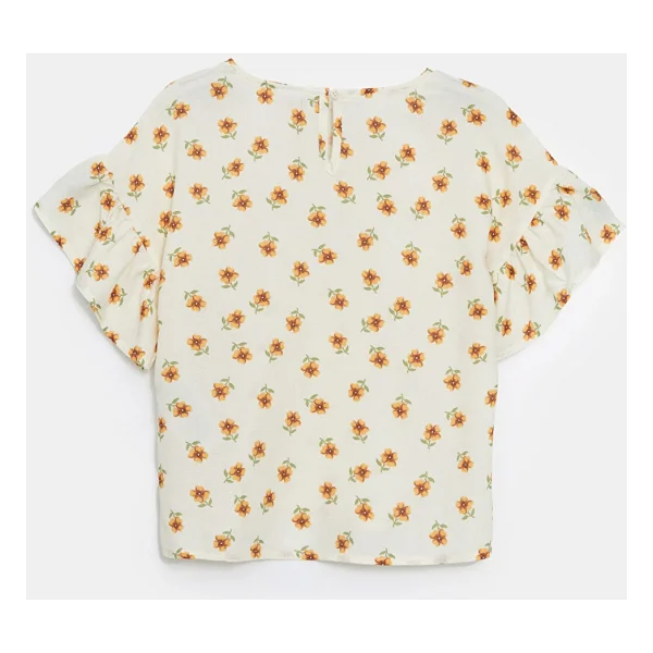 Lc Waikiki Yeni Sezon Bisiklet Yaka Çiçekli Kız Çocuk Bluz - Ekru - 8 - 9 Yaş - Görsel 2