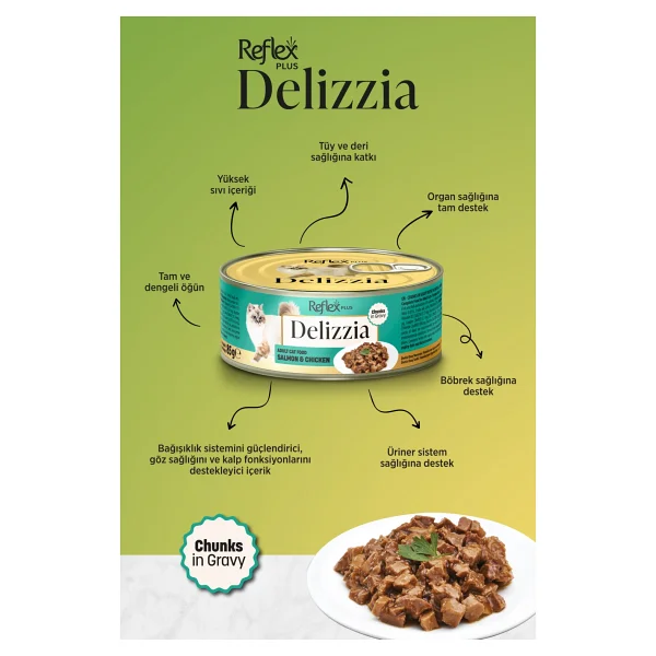 Reflex Plus Delizzia Gravy Somonlu ve Tavuklu 85 gr Yetişkin Konserve Kedi Maması - Görsel 5