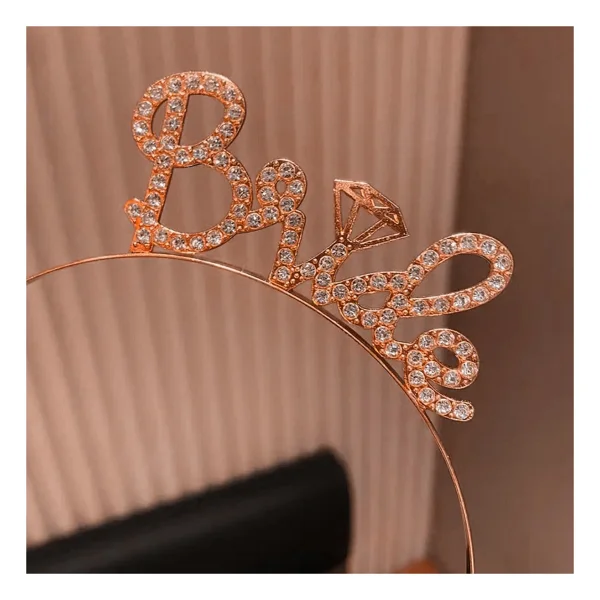 Rose Gold Renkli Taşlı "Bride" Gelin Tacı - Görsel 2