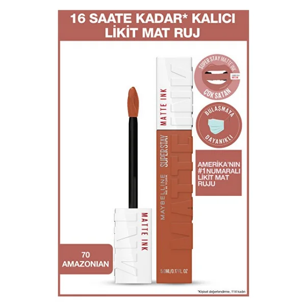 Maybelline New York Super Stay Matte Ink 70 Amazonian Likit Ruj - Görsel 2