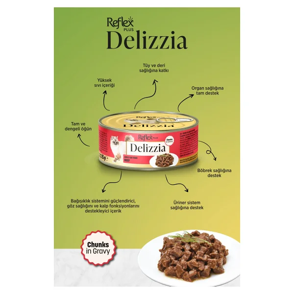 Reflex Plus Delizzia Gravy Dana Etli 85 Gr Yetişkin Konserve Kedi Maması - Görsel 6